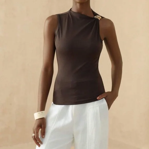 Rust Brown Asymmetrical Women Top